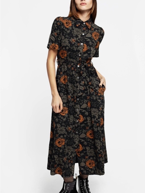 Disturbia Dresses & Skirts - Disturbia Black Midi Dress with Rust Floral Print